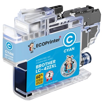 ECOPrinter Brother 422XLC | Cartouche ECOPrinter équivalent à Brother LC-422XL   | Famille Brother LC-422 | Cyan (C) | 1'500 pages
