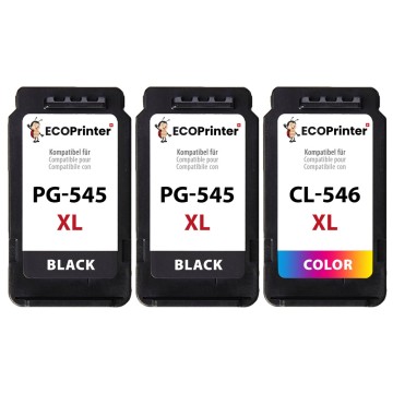 ECOPrinter Canon 545P2 | Pack de 3 cartouches ECOPrinter équivalent à Canon PG-545 XL / CL-546 XL  | Famille Canon PG-545 / CL-546 | Noir / 3 Couleurs | 470/360 pages