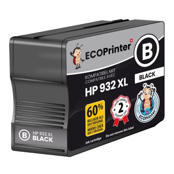 ECOPrinter HP 932BK | Cartouche ECOPrinter équivalent à HP 932 XL  | Famille HP 932 / HP 933 | Noir (BK) | 1'000 pages
