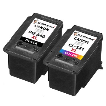 ECOPrinter Canon 540P1 | Pack de 2 cartouches ECOPrinter équivalent à Canon PG-540 XL / CL-541 XL  | Famille Canon PG-540 / CL-541 | Noir / 3 Couleurs | 750/650 pages