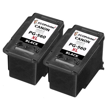 ECOPrinter Canon 560P3 | Pack de 2 cartouches ECOPrinter équivalent à Canon PG-560 XL  | Famille Canon PG-560 / CL-561 | Noir (BK) | 750 pages