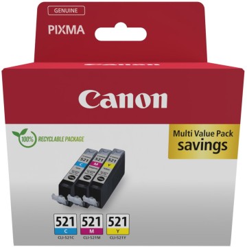 CANON CLI-521Pack | Pack cartouches d'encre Canon CLI-521Pack | Famille Canon PGI-520 / CLI-521 | CMY | 3x9ml