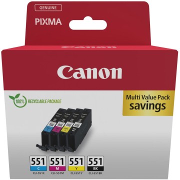 CANON CLI-551PACK | Pack cartouches d'encre Canon CLI-551PACK | Famille Canon PGI-550 / CL-551 | Capacité Standard