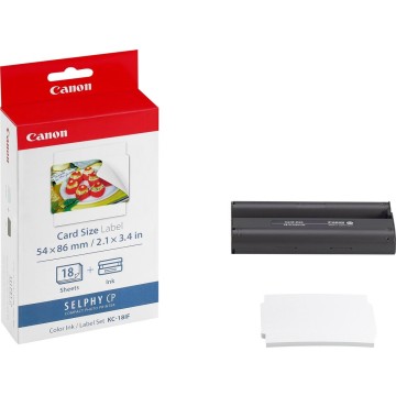 CANON KC18IF | Cassette d'encre couleur/étiquette 8,6x5,4cm Canon KC18IF | Selphy CP 100 | Autocollant Carte de Visite | 18 feuilles