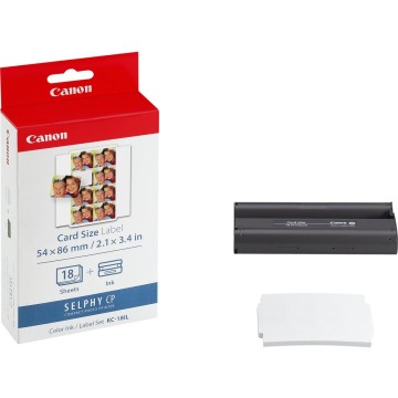 CANON KC18IL | Cassette d'encre couleur/étiquette 8,6x5,4cm Canon KC18IL | Selphy CP 100 (Mini-St.) | 8 mini-autocollant 1.7x2.2cm par feuille | 18 feuilles