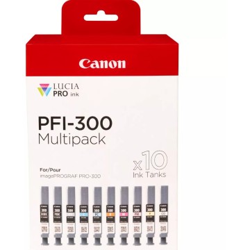CANON PFI-300Mult | Pack cartouches d'encre Canon PFI-300Mult | IPF PRO-300 | 10 couleurs | 10x14.4ml