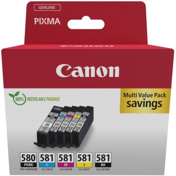 CANON PGI-580/581 | Pack cartouches d'encre Canon PGI-580/581 | Pixma TR7550 | PGBKCMYBK | 1x11.2ml/4x5.6ml