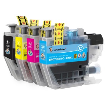 ECOPrinter Brother 421XLP1 | Pack de 4 cartouches ECOPrinter équivalent à Brother LC-421XL  | Famille Brother LC-421 | 1 noir et 3 Couleurs individuelles | 500/500 pages