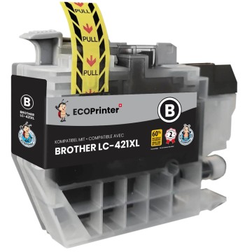 ECOPrinter Brother 421XLBK | Cartouche ECOPrinter équivalent à Brother LC-421XL   | Famille Brother LC-421 | Noir (BK) | 500 pages
