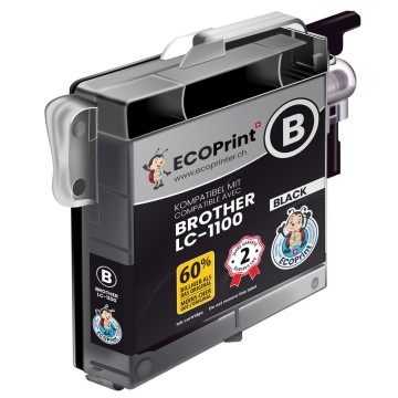 ECOPrinter Brother 1100BK | Cartouche ECOPrinter équivalent à Brother LC-1100  | Famille Brother LC-980 LC-1100 | Noir (BK) | 700 pages