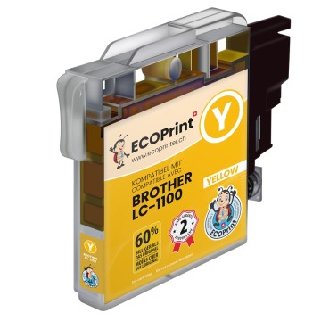 ECOPrinter Brother 1100Y | Cartouche ECOPrinter équivalent à Brother LC-1100  | Famille Brother LC-980 LC-1100 | Jaune (Y) | 475 pages