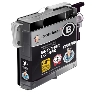 ECOPrinter Brother 980BK | Cartouche ECOPrinter équivalent à Brother LC-980   | Famille Brother LC-980 LC-1100 | Noir (BK) | 700 pages