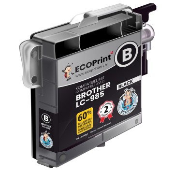ECOPrinter Brother 985BK | Cartouche ECOPrinter équivalent à Brother LC-985   | Famille Brother LC-985 | Noir (BK) | 700 pages