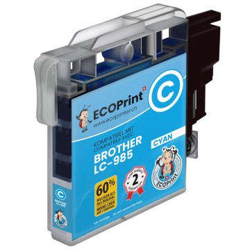 ECOPrinter Brother 985C | Cartouche ECOPrinter équivalent à Brother LC-985   | Famille Brother LC-985 | Cyan (C) | 475 pages