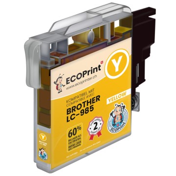 ECOPrinter Brother 985Y | Cartouche ECOPrinter équivalent à Brother LC-985 | Famille Brother LC-985 | Jaune (Y) | 475 pages