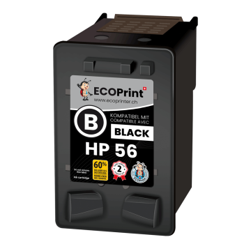 ECOPrinter HP 56BK | Cartouche ECOPrinter équivalent à HP 56  | Famille HP 56 / HP 57 | Noir (BK) | 620 pages