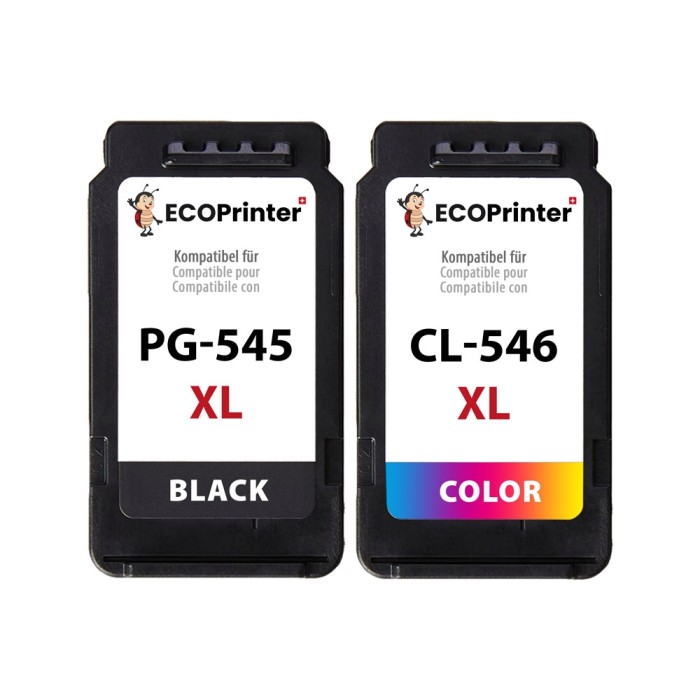 ECOPrinter Canon 545P1 | Pack de 2 cartouches ECOPrinter équivalent à Canon PG-545XL / CL-546XL  | Famille Canon PG-545 / CL-546 | Noir / 3 Couleurs | 470/360 pages