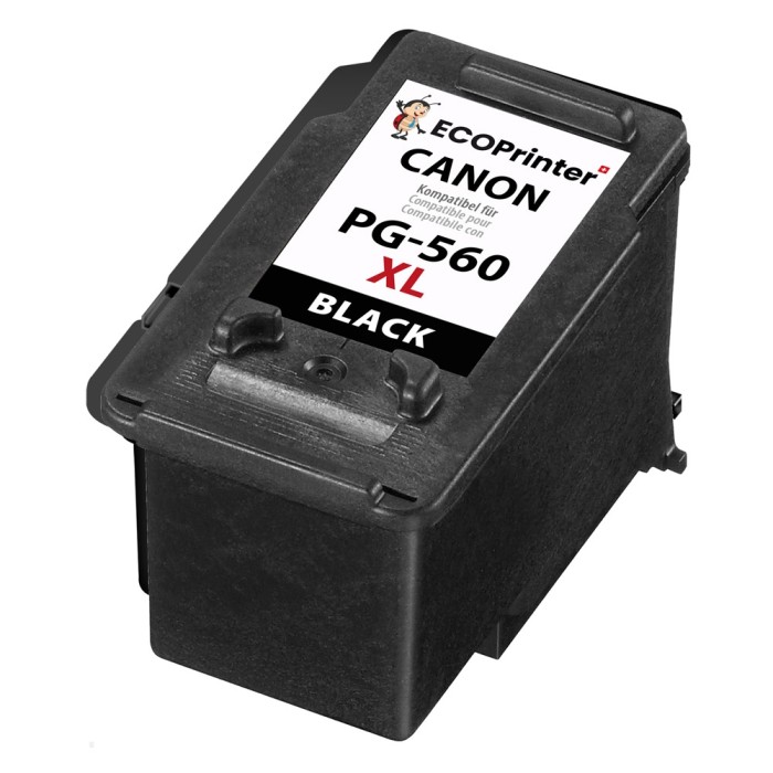 ECOPrinter Canon 560BK | Cartouche ECOPrinter équivalent à Canon PG-560 XL   | Famille Canon PG-560 / CL-561 | Noir (BK) | 750 pages