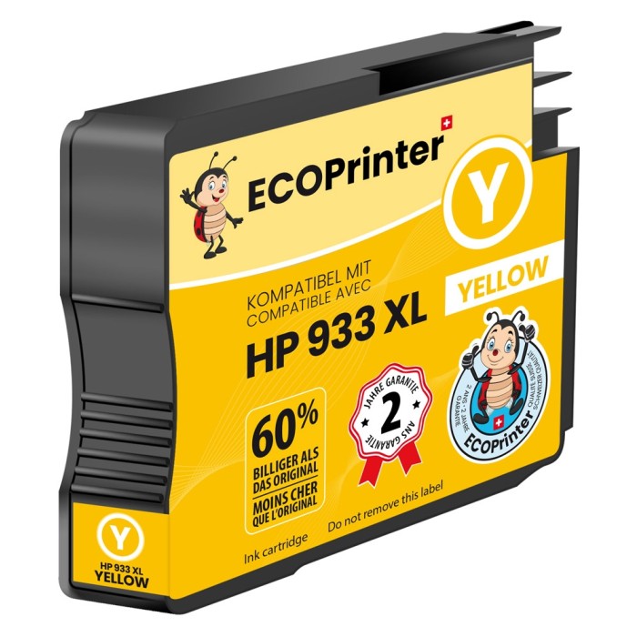 ECOPrinter HP 933Y | Cartouche ECOPrinter équivalent à HP 933 XL | Famille HP 932 / HP 933 | Jaune (Y) | 825 pages
