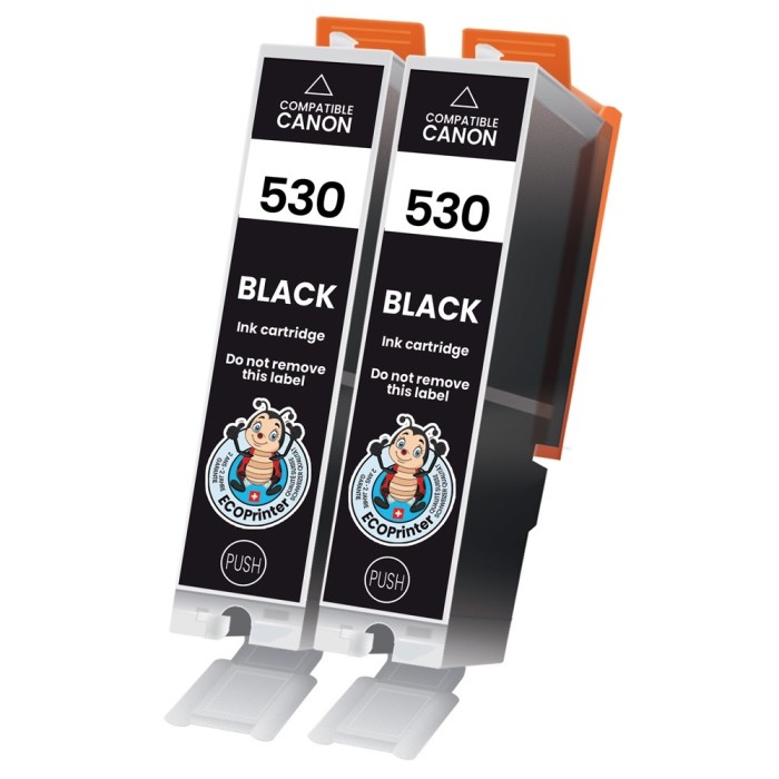 ECOPrinter Canon 530P2 | Pack de 2 cartouches ECOPrinter équivalent à Canon PGI-530  | Famille Canon PGI-530 / CLI-531 | Noir (BK) | 26.5ml