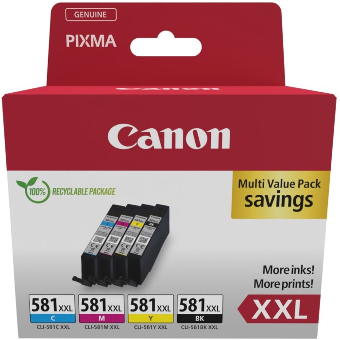 CANON CLI-581XXL | Pack cartouches d'encre Canon CLI-581XXL | Pixma TR7550 | BKCMY | 4x11.7ml