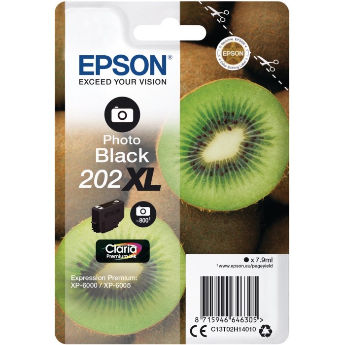 EPSON T02H140 | Cartouche d'encre Epson 202XL | XP-6000/6005 (Kiwi) | Photo Noir (PBK) | 800 pages