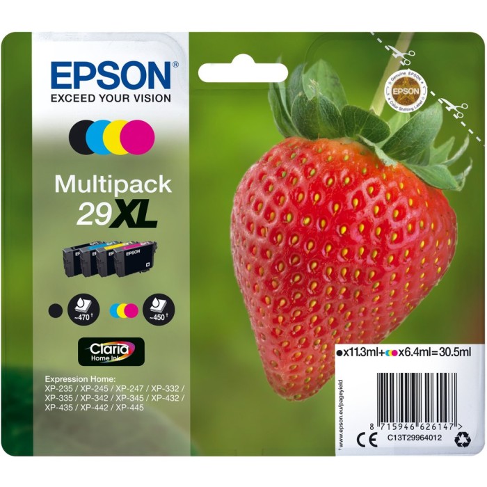 EPSON T299640 | Pack cartouches d'encre Epson 29XL | XP-235/335/435 (Fraise) | CMYBK | 4-color