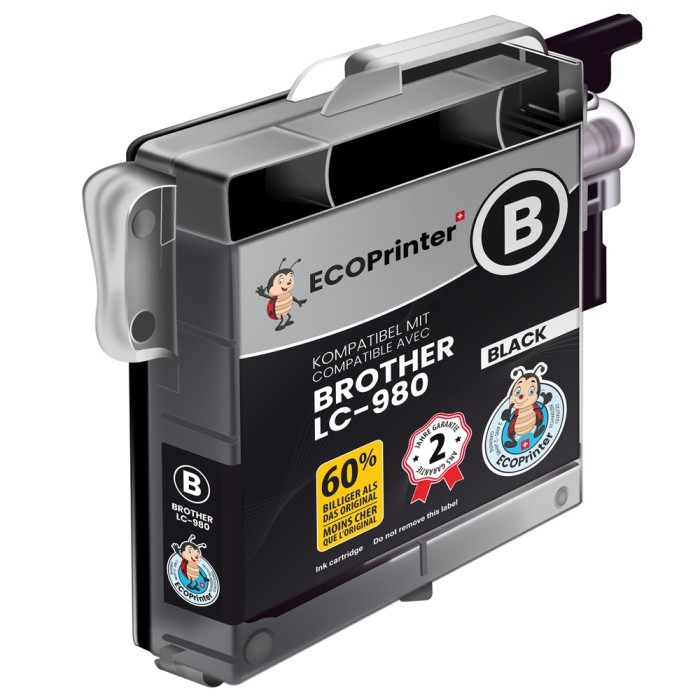 ECOPrinter Brother 980BK | Cartouche ECOPrinter équivalent à Brother LC-980   | Famille Brother LC-980 LC-1100 | Noir (BK) | 700 pages