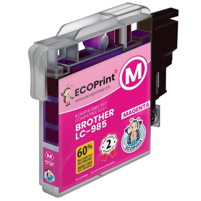 ECOPrinter Brother 985M | Cartouche ECOPrinter équivalent à Brother LC-985   | Famille Brother LC-985 | Magenta (M) | 475 pages