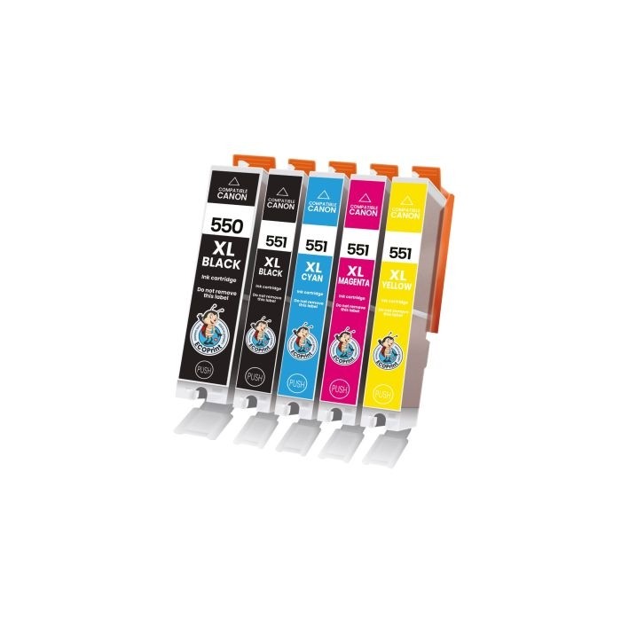 ECOPrinter Canon 550P1 | Pack de 5 cartouches ECOPrinter équivalent à Canon PGI-550 XL / CLI-551 XL  | Famille Canon PGI-550 / CL-551 | 1 Noir et 4 Couleurs individuelles | 500/1'130/695 pages