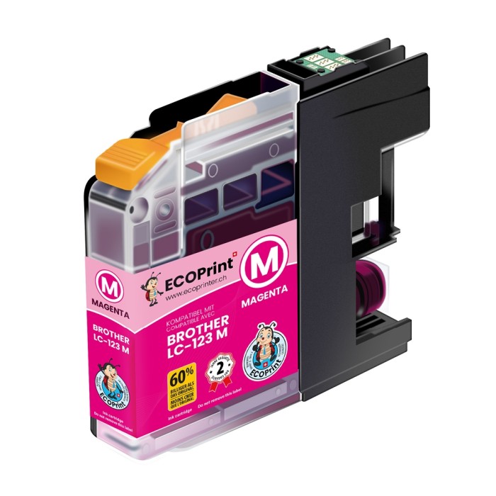 ECOPrinter Brother 123M | Cartouche ECOPrinter équivalent à Brother LC-123  | Famille Brother LC-123 | Magenta (M) | 800 pages