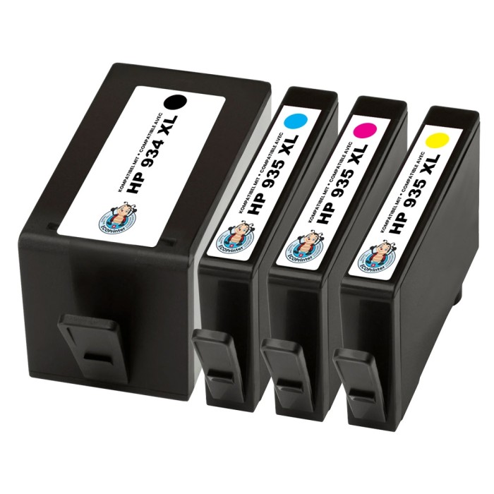 ECOPrinter HP 934P1 | Pack de 4 cartouches ECOPrinter équivalent à HP 934 XL / 935 XL | Famille HP 934 / HP 935 | 1 Noir et 3 Couleurs individuelles | 1'850/950 pages